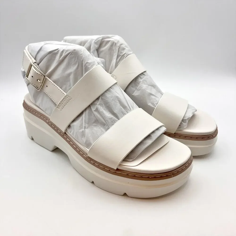 Naturalizer Womens Darry-Sling Sandals Size 9 White Leather Lug Sole NIB